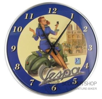 Nástěnné hodiny Vespa Girl modré- průměr 32cm