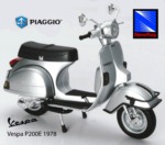 Model skútru 1978 Vespa P200E 1:12 - stříbrný